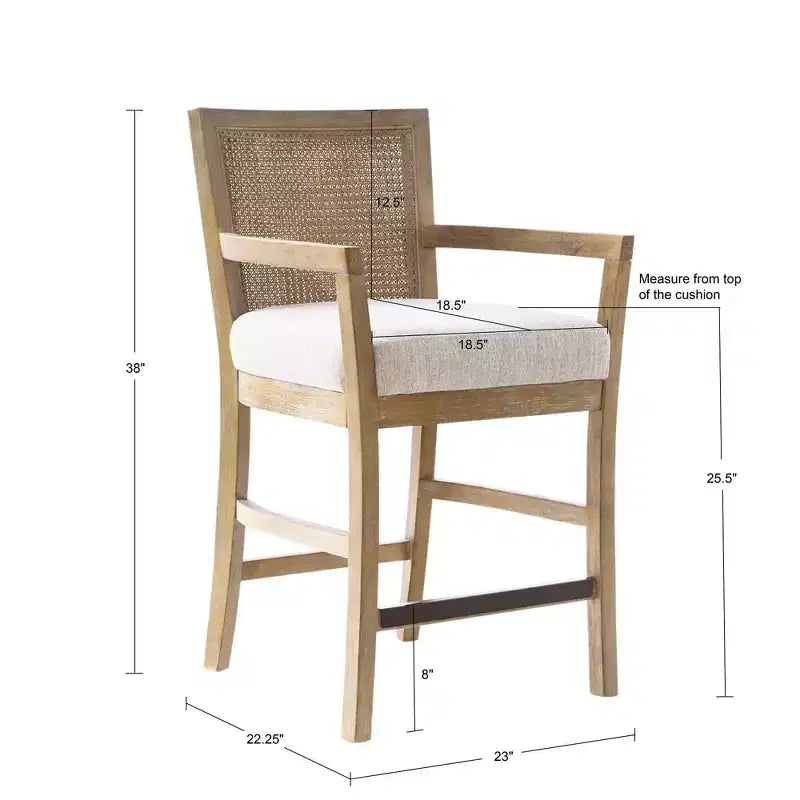 Madison Park Tabouret de bar Paulie à hauteur de comptoir avec dossier canné, crème/naturel recyclé
