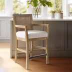 Madison Park Tabouret de bar Paulie à hauteur de comptoir avec dossier canné, crème/naturel recyclé