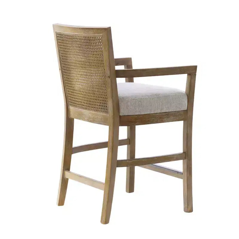 Madison Park Tabouret de bar Paulie à hauteur de comptoir avec dossier canné, crème/naturel recyclé