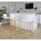 LumiSource Ensemble de 3 tabourets de bar à dossier haut Fuji Acier doré/PU blanc