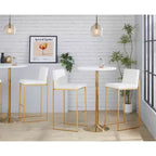 LumiSource Ensemble de 3 tabourets de bar à dossier haut Fuji Acier doré/PU blanc