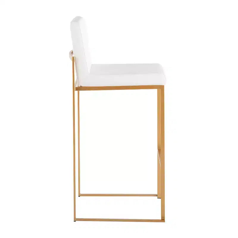 LumiSource Ensemble de 3 tabourets de bar à dossier haut Fuji Acier doré/PU blanc