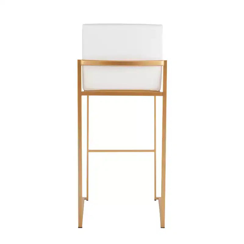LumiSource Ensemble de 3 tabourets de bar à dossier haut Fuji Acier doré/PU blanc