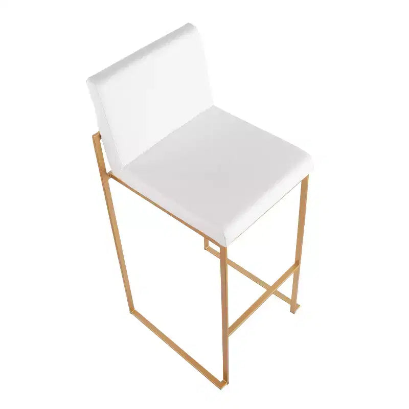 LumiSource Ensemble de 3 tabourets de bar à dossier haut Fuji Acier doré/PU blanc