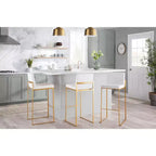 LumiSource Ensemble de 3 tabourets de bar à dossier haut Fuji Acier doré/PU blanc