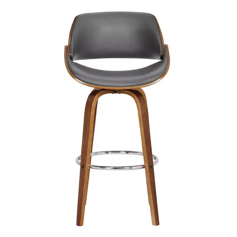 Tabouret de bar contemporain Mona 26 po (66 cm) noyer/gris - Armen Living : pivotant, repose-pieds chromé