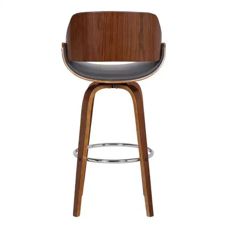 Tabouret de bar contemporain Mona 26 po (66 cm) noyer/gris - Armen Living : pivotant, repose-pieds chromé