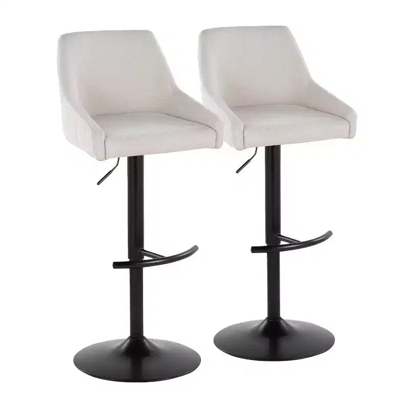 LumiSource Set of 2 Hannah Adjustable Barstools Black Metal/Cream Fabric