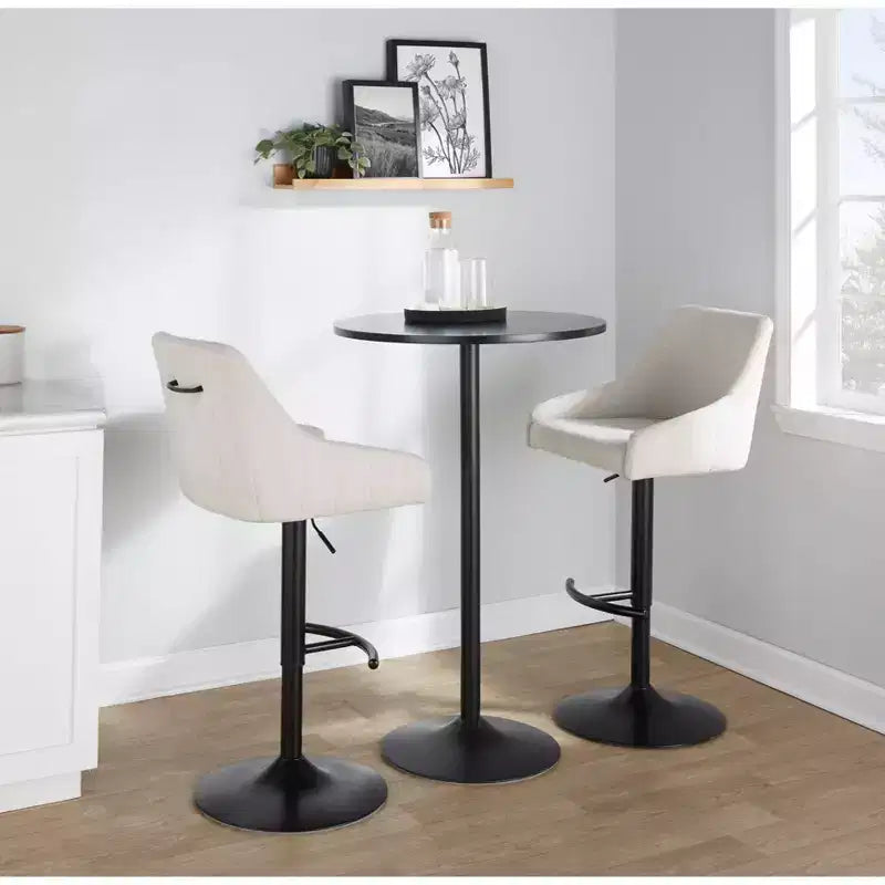 LumiSource Lot de 2 tabourets de bar réglables Hannah Métal noir/Tissu crème