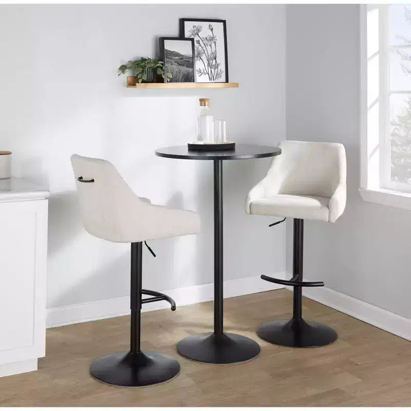 LumiSource Lot de 2 tabourets de bar réglables Hannah Métal noir/Tissu crème