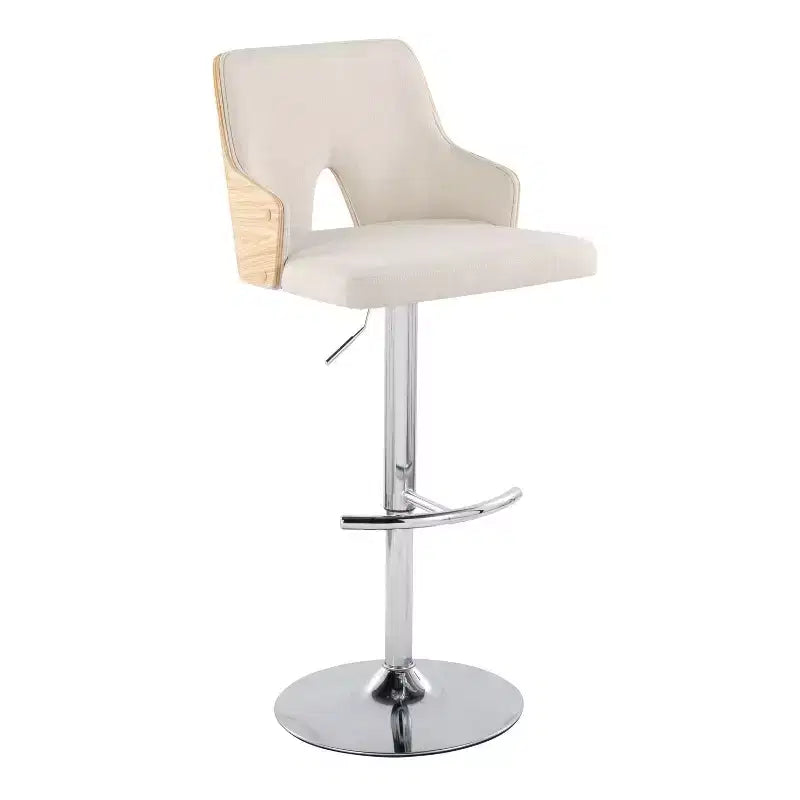 LumiSource Lot de 2 tabourets de bar réglables Stella Chrome/Naturel/Crème : Chaise rembourrée, Cadre en métal, Repose-pieds
