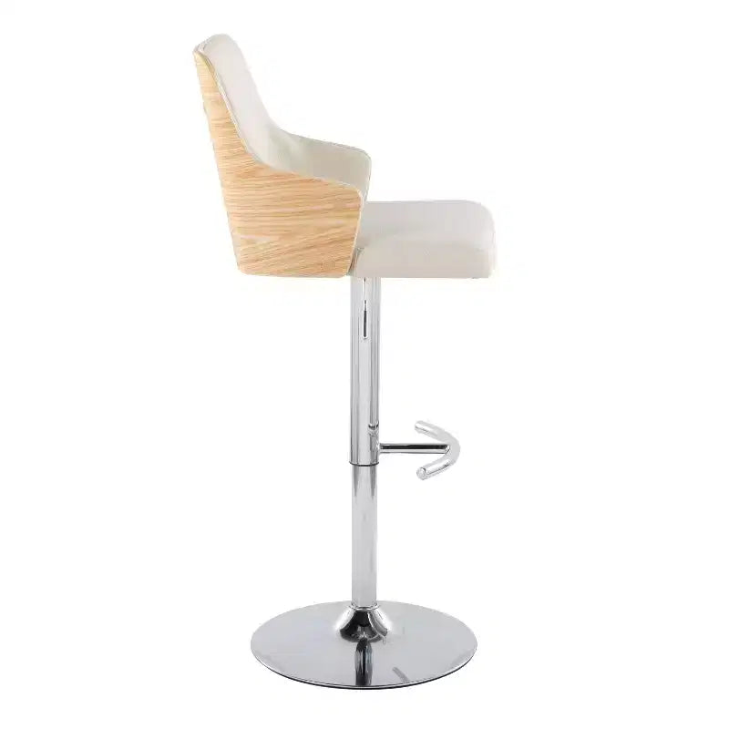 LumiSource Lot de 2 tabourets de bar réglables Stella Chrome/Naturel/Crème : Chaise rembourrée, Cadre en métal, Repose-pieds
