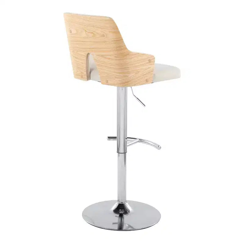 LumiSource Lot de 2 tabourets de bar réglables Stella Chrome/Naturel/Crème : Chaise rembourrée, Cadre en métal, Repose-pieds
