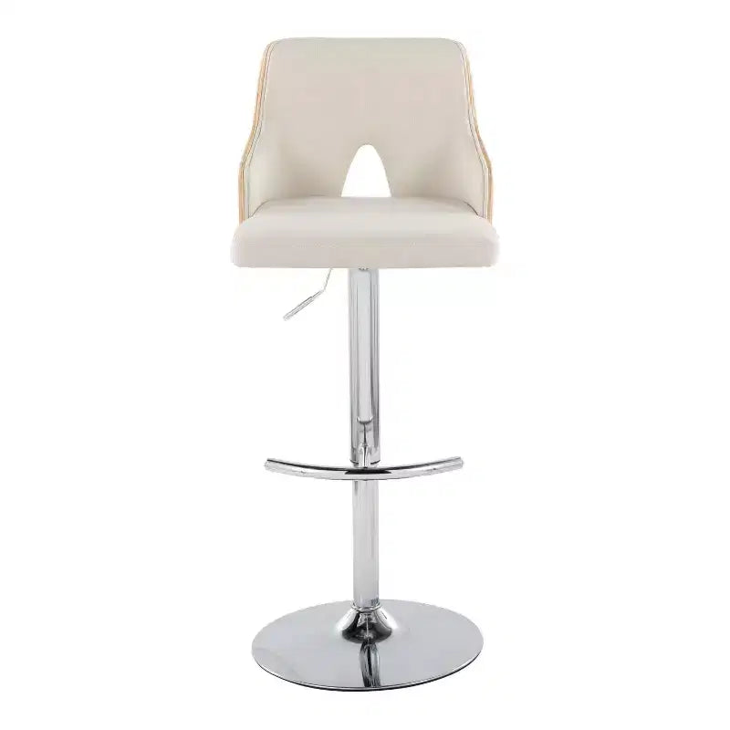 LumiSource Lot de 2 tabourets de bar réglables Stella Chrome/Naturel/Crème : Chaise rembourrée, Cadre en métal, Repose-pieds