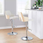 LumiSource Lot de 2 tabourets de bar réglables Stella Chrome/Naturel/Crème : Chaise rembourrée, Cadre en métal, Repose-pieds