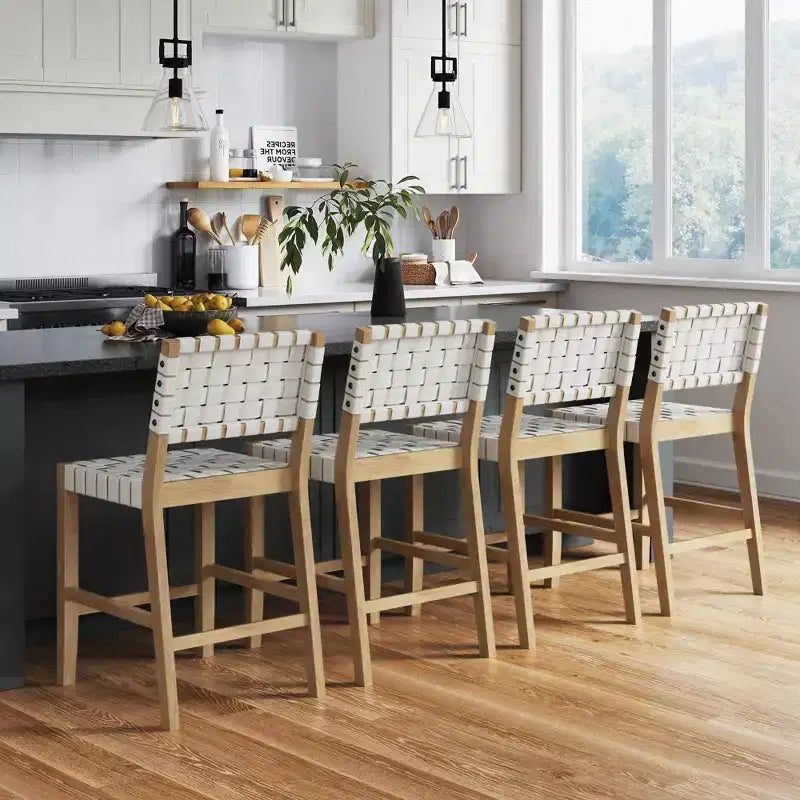 Nathan James Lot de 4 tabourets de bar Cohen en similicuir blanc