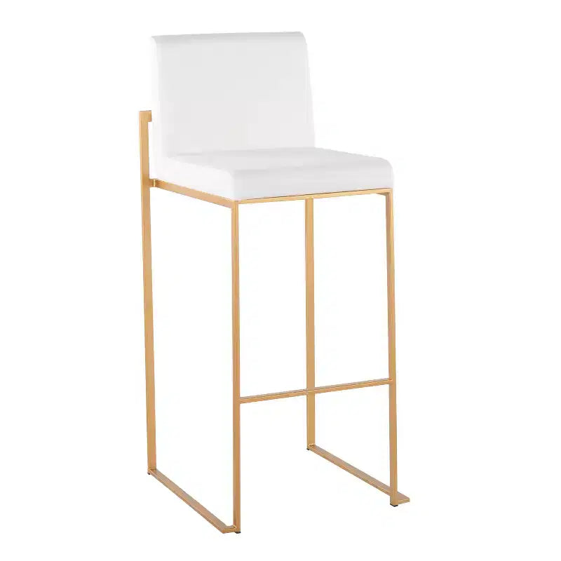 LumiSource Lot de 3 tabourets de bar hauts Fuji en acier doré/velours blanc