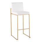 LumiSource Lot de 3 tabourets de bar hauts Fuji en acier doré/velours blanc