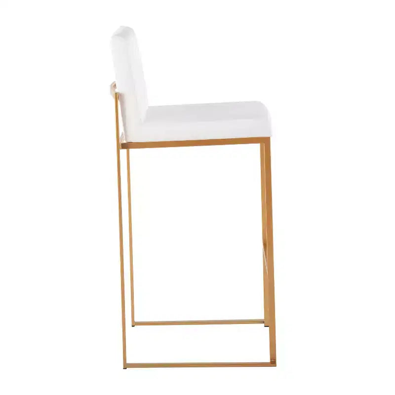 LumiSource Lot de 3 tabourets de bar hauts Fuji en acier doré/velours blanc