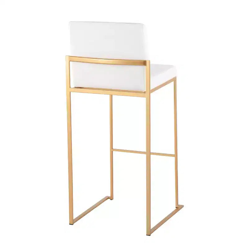 LumiSource Lot de 3 tabourets de bar hauts Fuji en acier doré/velours blanc