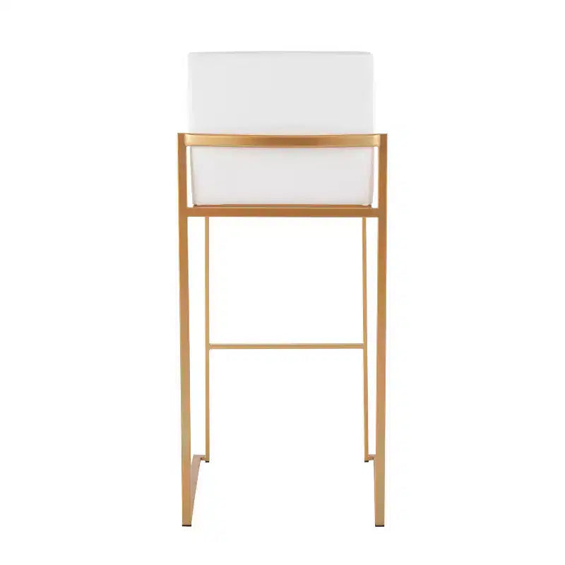 LumiSource Lot de 3 tabourets de bar hauts Fuji en acier doré/velours blanc