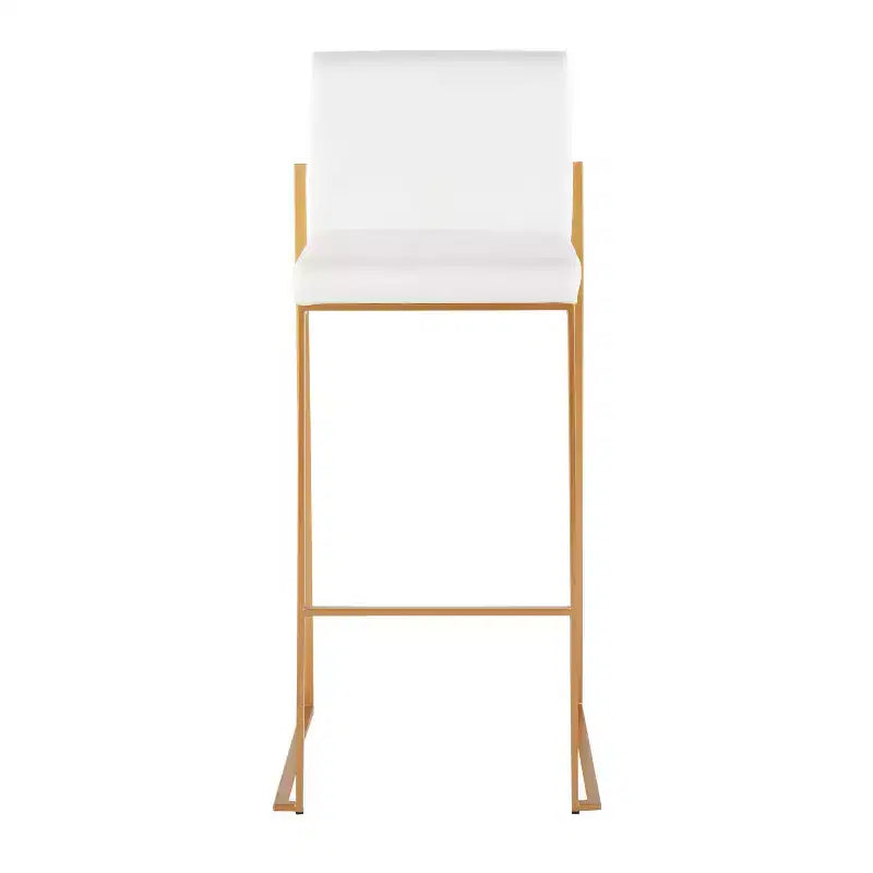 LumiSource Lot de 3 tabourets de bar hauts Fuji en acier doré/velours blanc