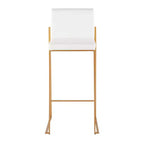LumiSource Lot de 3 tabourets de bar hauts Fuji en acier doré/velours blanc
