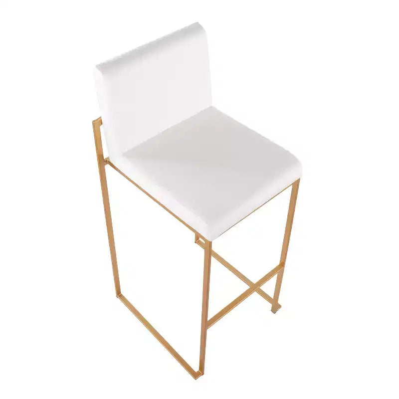 LumiSource Lot de 3 tabourets de bar hauts Fuji en acier doré/velours blanc