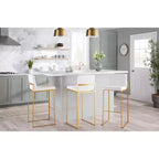 LumiSource Lot de 3 tabourets de bar hauts Fuji en acier doré/velours blanc