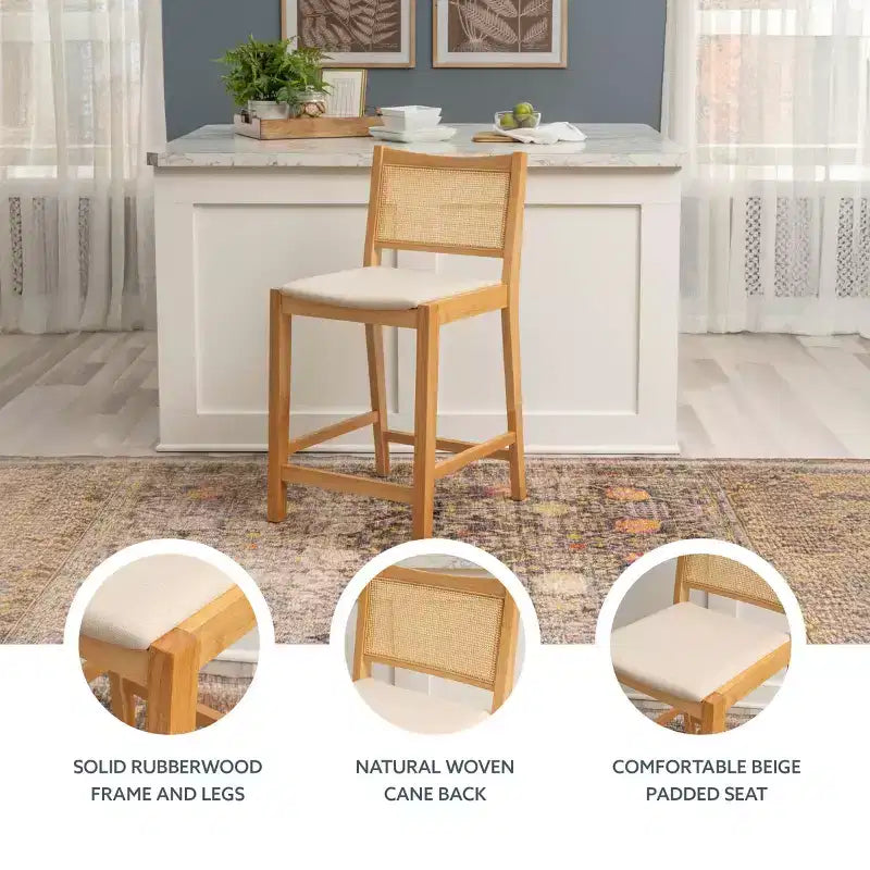 Powell Set de 2 tabourets de bar hauteur comptoir Bessie Cane Naturel