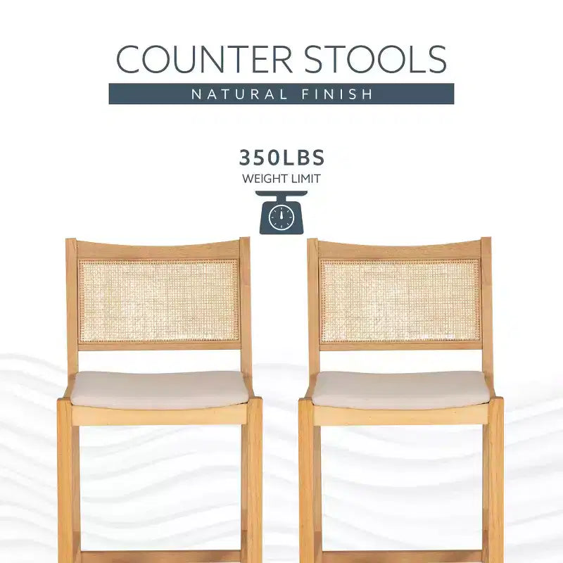 Powell Set de 2 tabourets de bar hauteur comptoir Bessie Cane Naturel