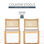Powell Set de 2 tabourets de bar hauteur comptoir Bessie Cane Naturel