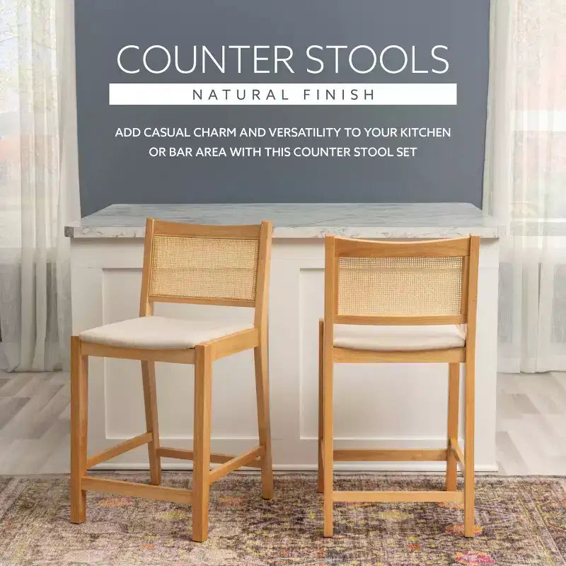 Powell Set de 2 tabourets de bar hauteur comptoir Bessie Cane Naturel