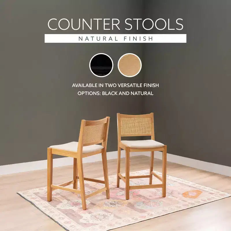 Powell Set de 2 tabourets de bar hauteur comptoir Bessie Cane Naturel
