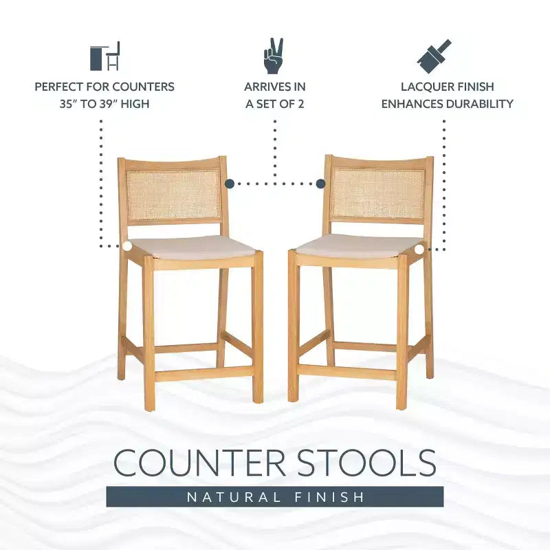 Powell Set de 2 tabourets de bar hauteur comptoir Bessie Cane Naturel