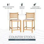 Powell Set de 2 tabourets de bar hauteur comptoir Bessie Cane Naturel