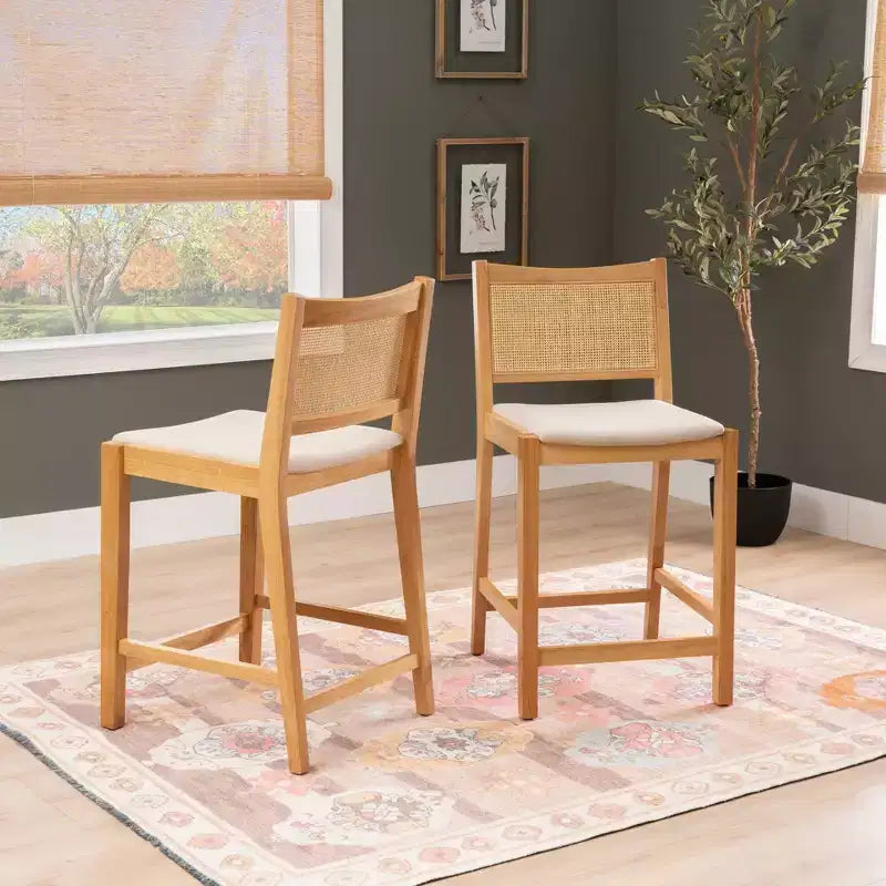 Powell Set de 2 tabourets de bar hauteur comptoir Bessie Cane Naturel