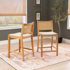 Powell Set de 2 tabourets de bar hauteur comptoir Bessie Cane Naturel