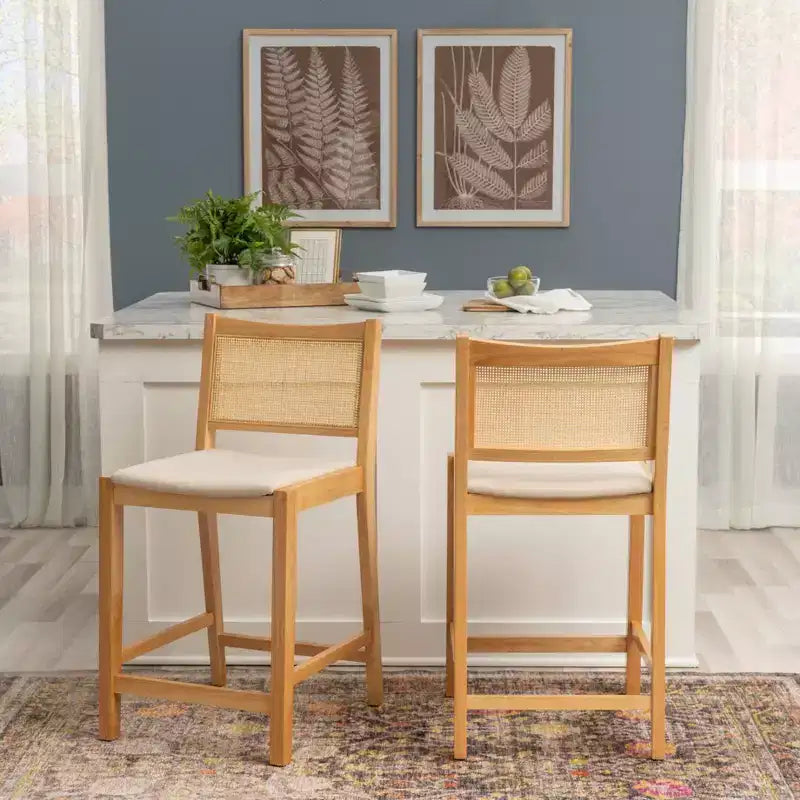 Powell Set de 2 tabourets de bar hauteur comptoir Bessie Cane Naturel