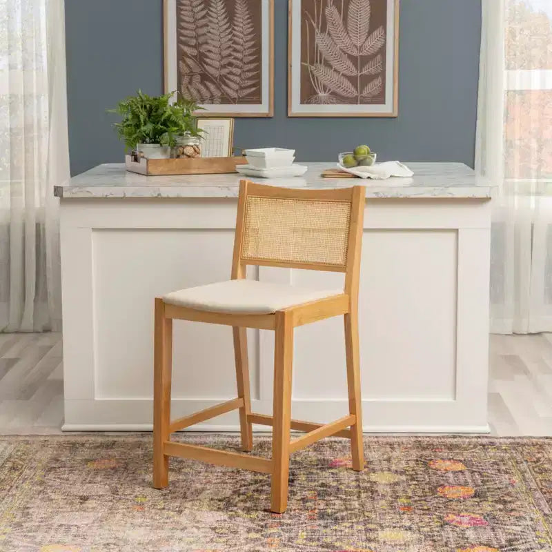 Powell Set de 2 tabourets de bar hauteur comptoir Bessie Cane Naturel