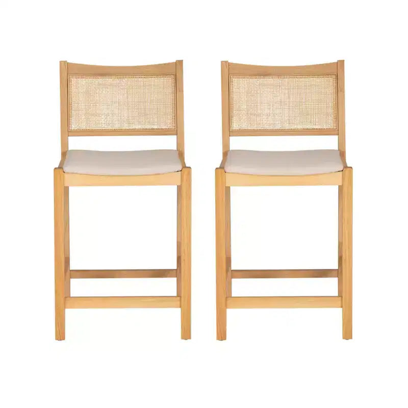 Powell Set de 2 tabourets de bar hauteur comptoir Bessie Cane Naturel