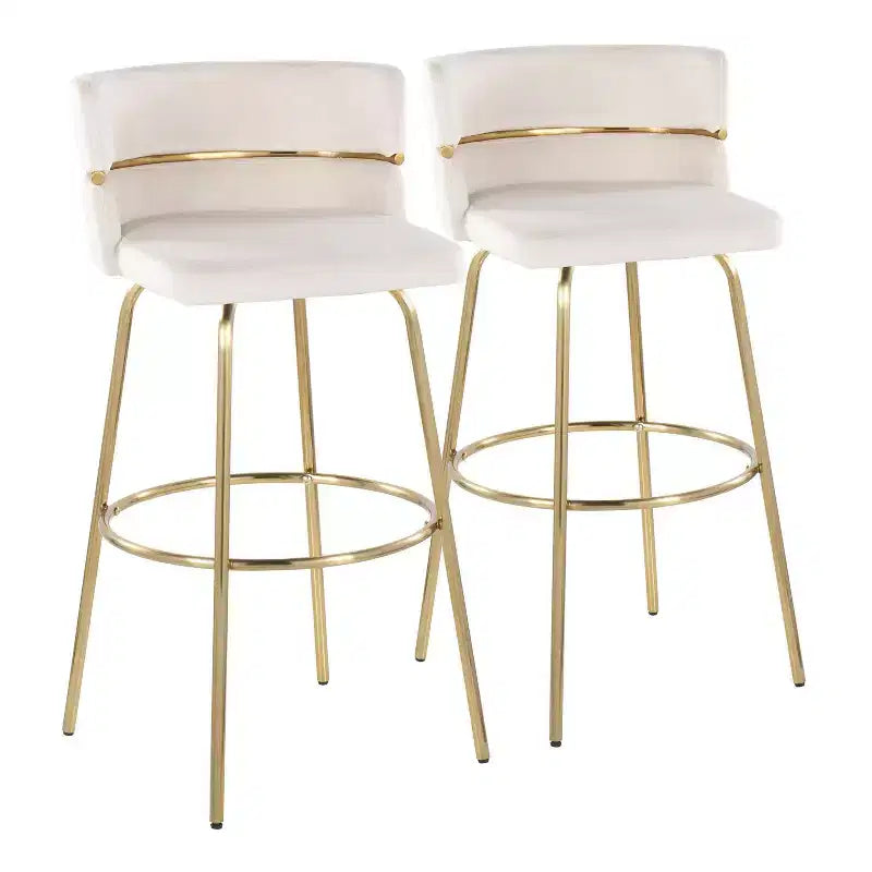 Set of 2 Cinch-Claire Barstools Gold/Cream - LumiSource: Swivel, Velvet Upholstery, Metal Base
