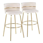 Set of 2 Cinch-Claire Barstools Gold/Cream - LumiSource: Swivel, Velvet Upholstery, Metal Base