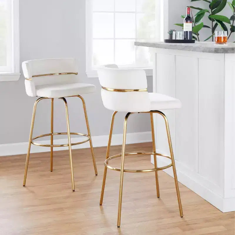 Lot de 2 tabourets de bar Cinch-Claire Or/Crème - LumiSource : pivotant, revêtement velours, piètement en métal