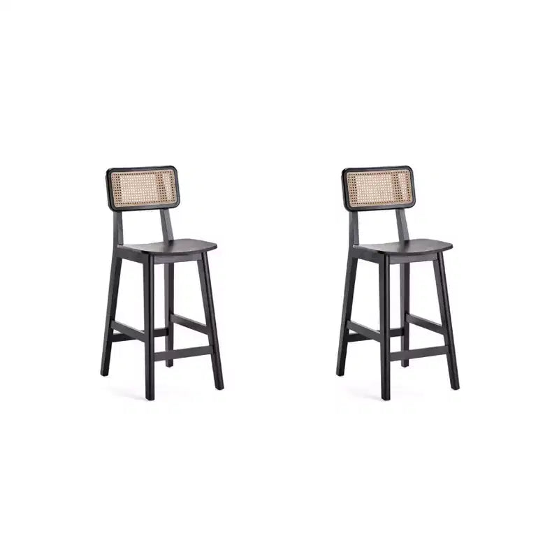 Manhattan Comfort Set of 2 Versailles Wood Counter Height Barstools Black/Natural: Ash Frame, Matte Finish, No Assembly Required
