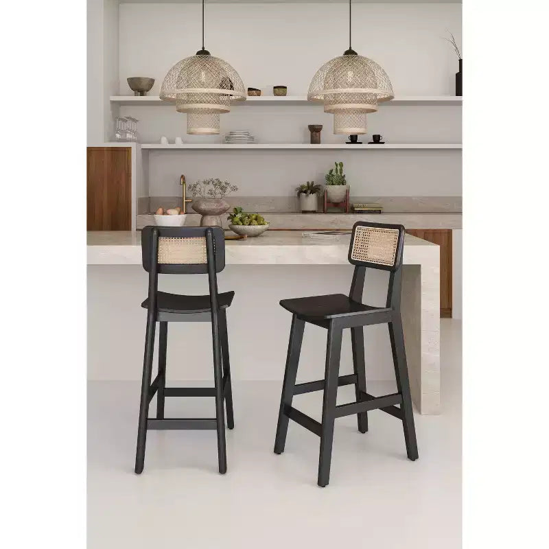 Manhattan Comfort Lot de 2 tabourets de bar hauteur comptoir Versailles en bois Noir/Naturel : Structure en frêne, finition mate, aucun assemblage requis