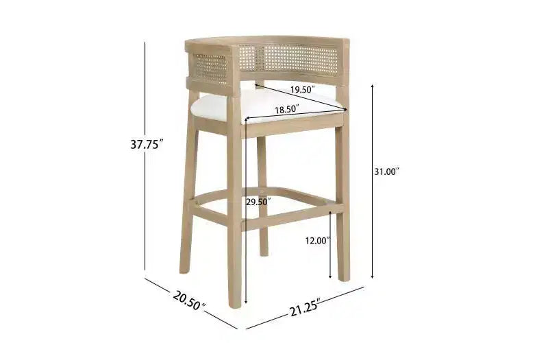 Lot de 2 tabourets de bar à hauteur de comptoir Christopher Knight Home Alaia en bois d'hévéa contemporain, rembourrés avec dossier en rotin incurvé, finition naturelle