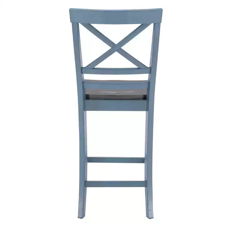 Lot de 2 tabourets de bar à hauteur de comptoir Romy X-Back 61,6 cm, finition bois bleu/gris foncé - Powell : style ferme rustique, sans accoudoirs, cadre en bois