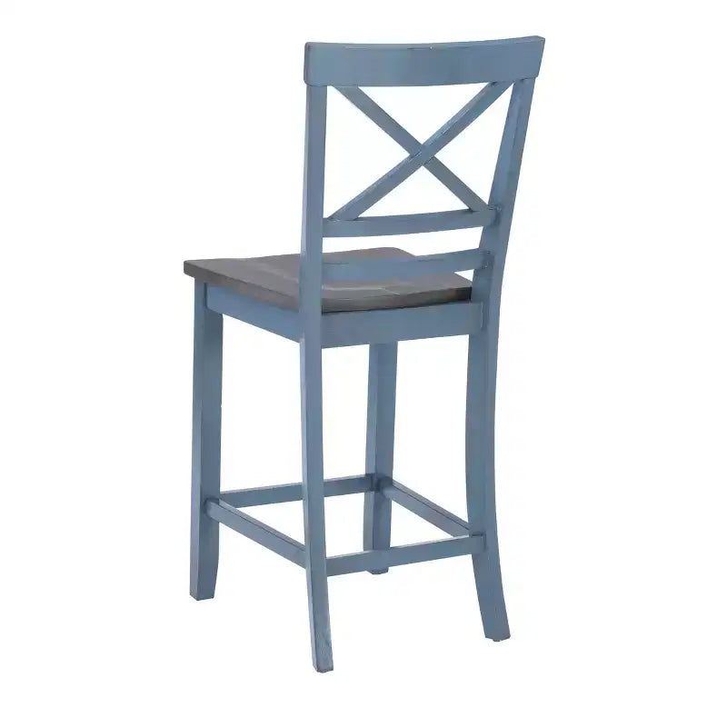 Lot de 2 tabourets de bar à hauteur de comptoir Romy X-Back 61,6 cm, finition bois bleu/gris foncé - Powell : style ferme rustique, sans accoudoirs, cadre en bois