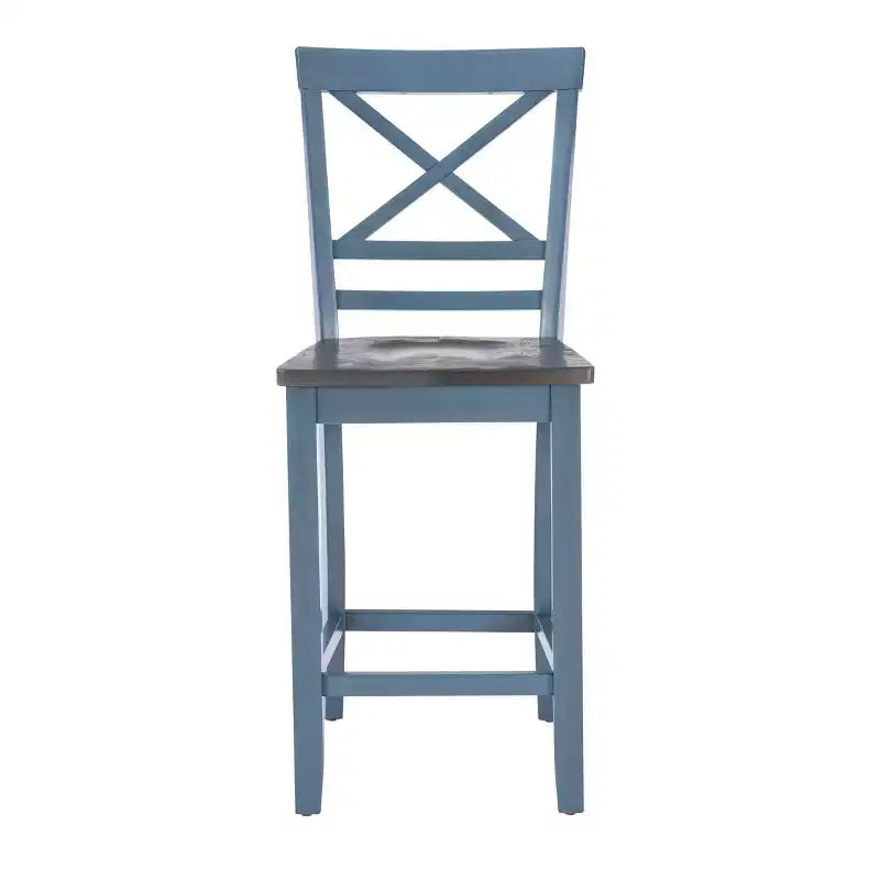 Lot de 2 tabourets de bar à hauteur de comptoir Romy X-Back 61,6 cm, finition bois bleu/gris foncé - Powell : style ferme rustique, sans accoudoirs, cadre en bois